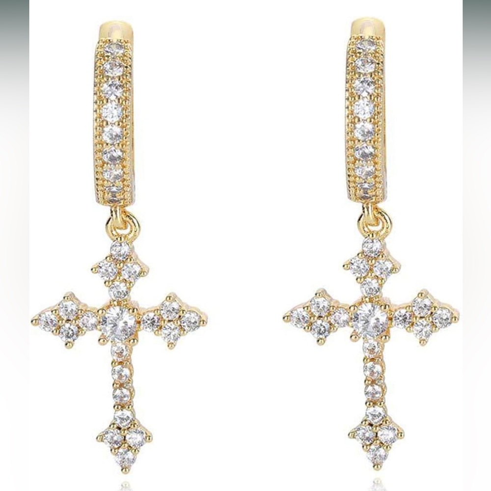 Gold Dainty Cross Earrings